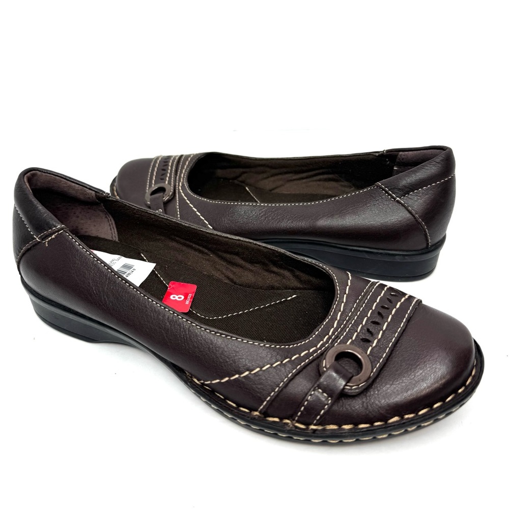 New Clarks Bendables Women's Brown Leather Flats Slip On Loafers Ballet Size 8 M